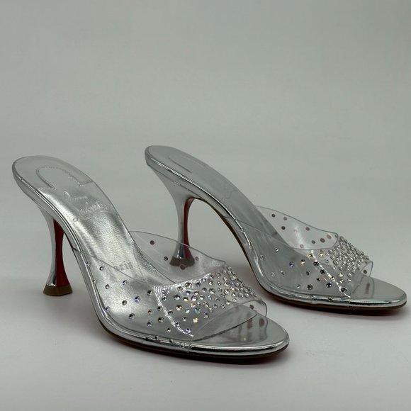 Christian Louboutin DEGRAMULE STRASS 85 Crystal Mules Sandals Heels Shoes - Picture 12 of 15